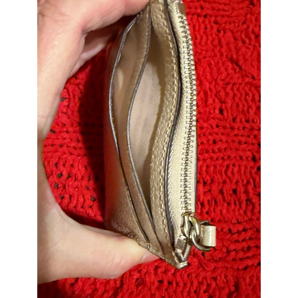 Kate Spade New York Pebbled Leather Slim Zip Card Holder Wallet Beige Gold Logo - Picture 4 of 4